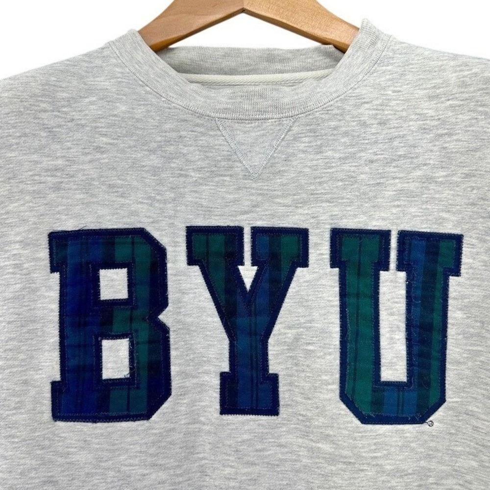VTG 90s Gear For Sports BYU Cougars Grey Blackwatch Plaid Sweatshirt XXL